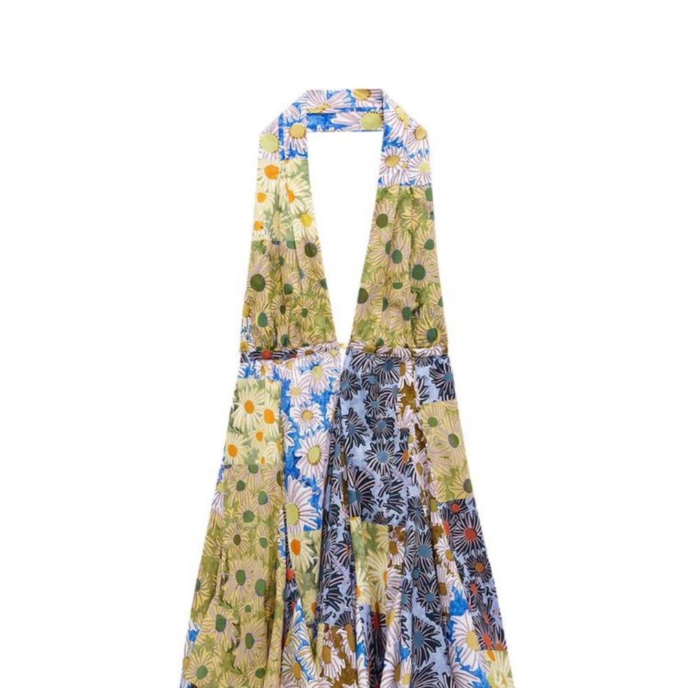 Floral Patchwork Halter Dress